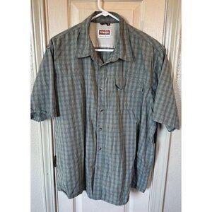 Wrangler Mens XL Green Striped Short Sleeve Full Button Shirt
